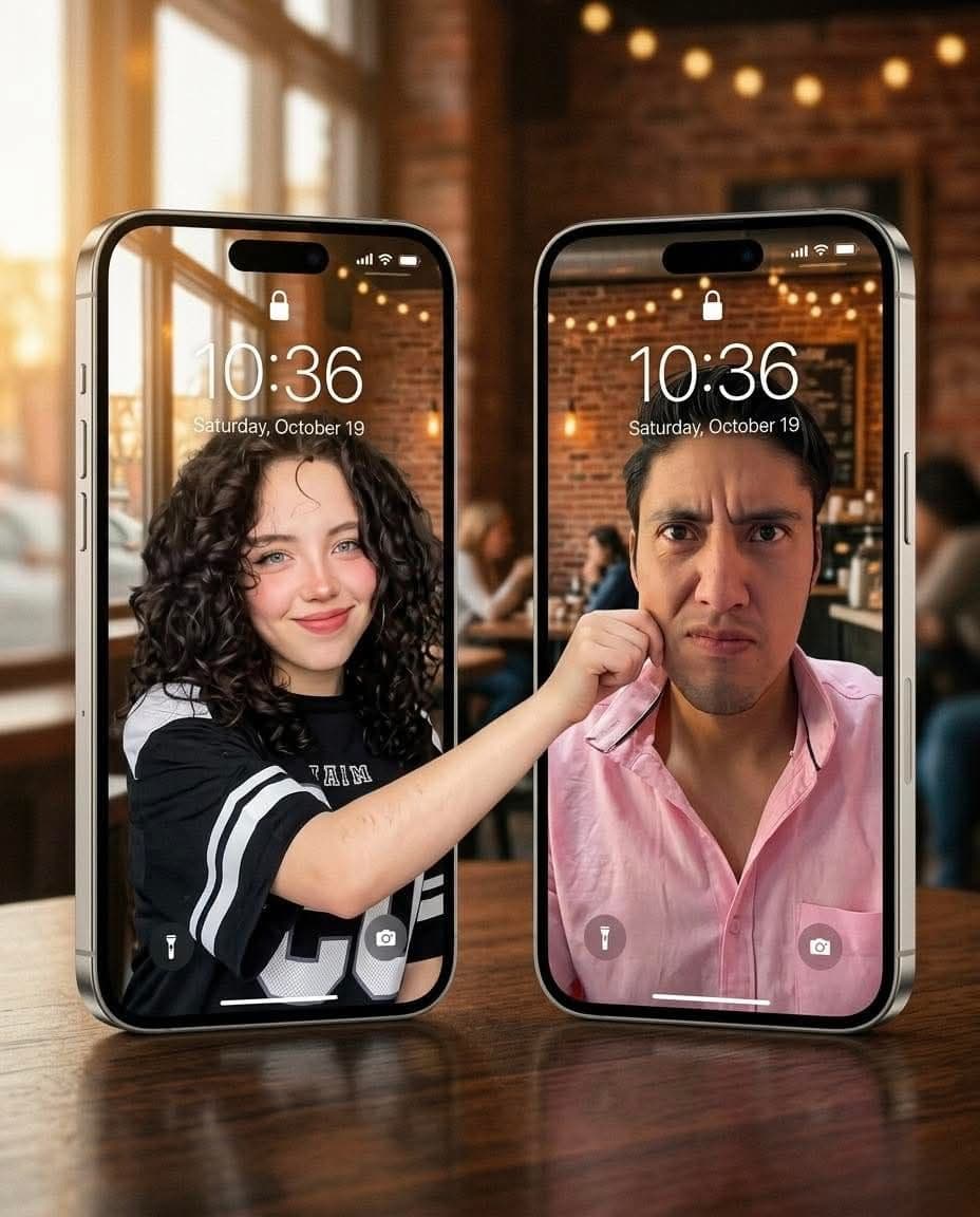 Split-Screen iPhone Couple WallpaperA split-screen image featuring two iPhones side-by-side, dis