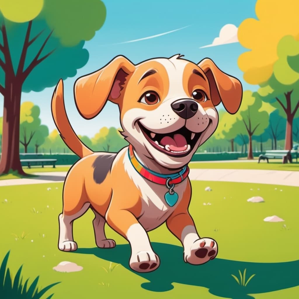 Playful 2D Cartoon Dog in a Park