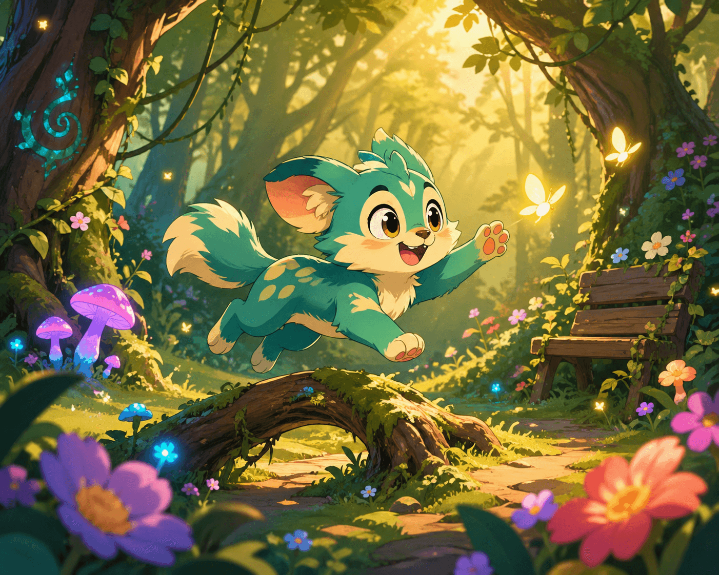2D Cartoon Creature in a Magical Forest