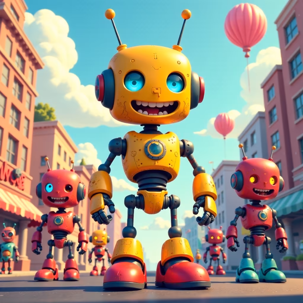 Colorful Cartoon Robot Parade