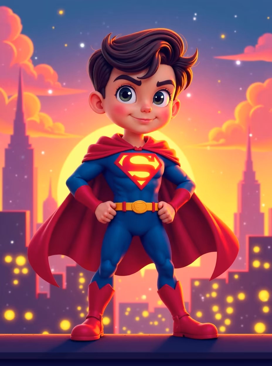 Design a cartoon superhero with a bold, vibrant costume and exaggerated features. The character