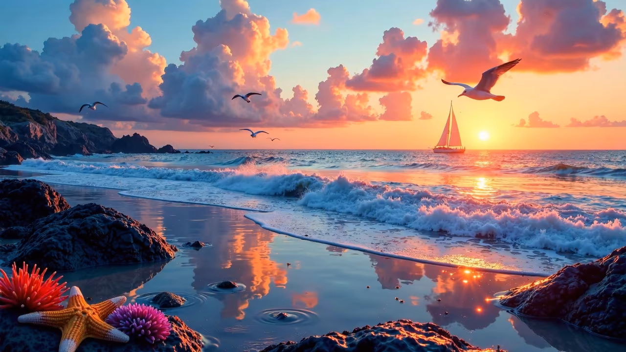Tranquil Ocean Scene at Sunset