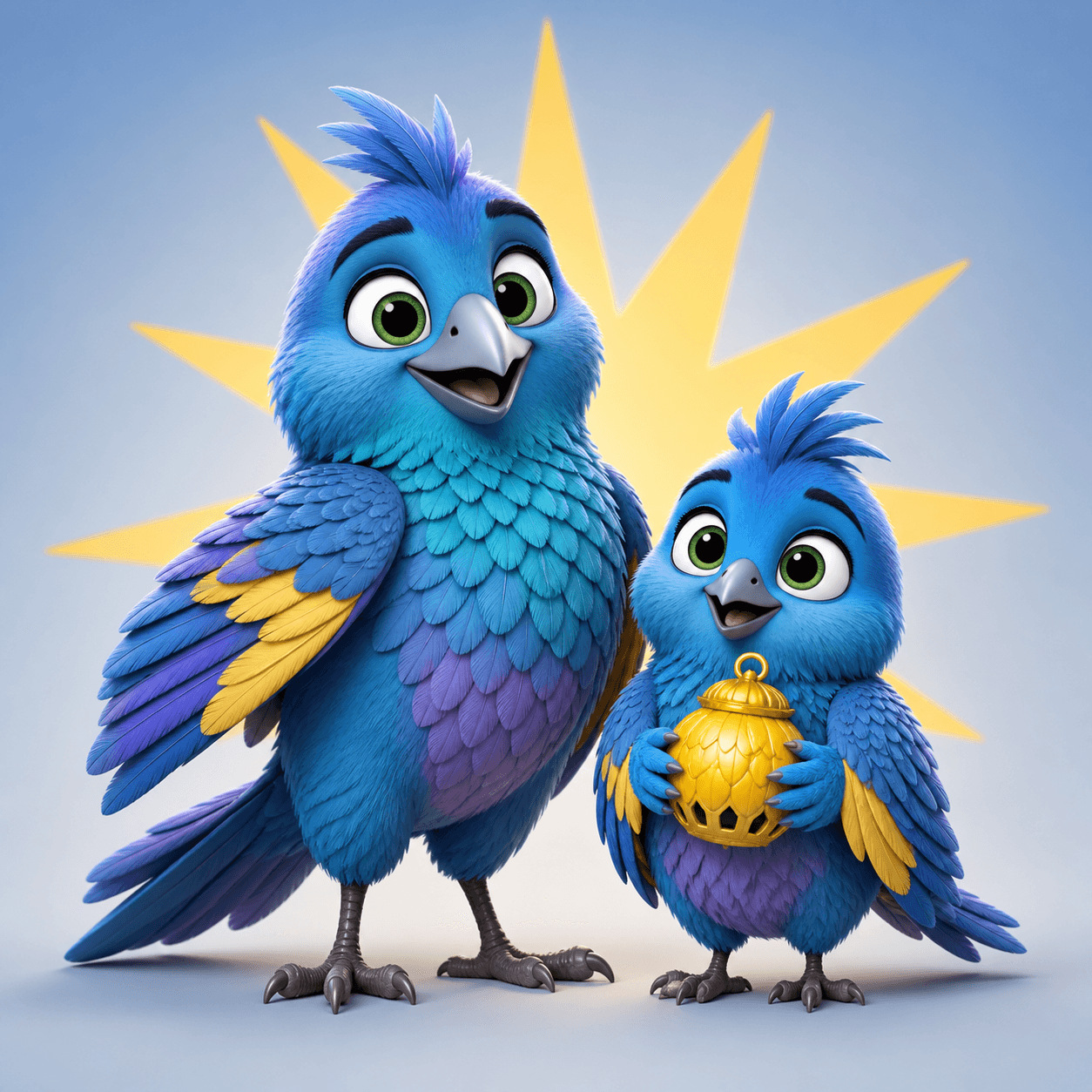 3D Cartoon Render of Two Blue Birds