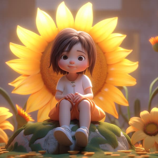 Chibi Girl Dreaming on a Giant Flower in Spring