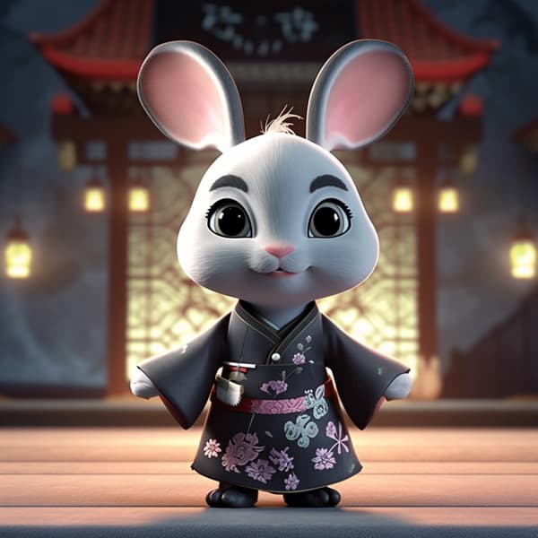 Chinese-Style Cartoon Rabbit in Hanfu