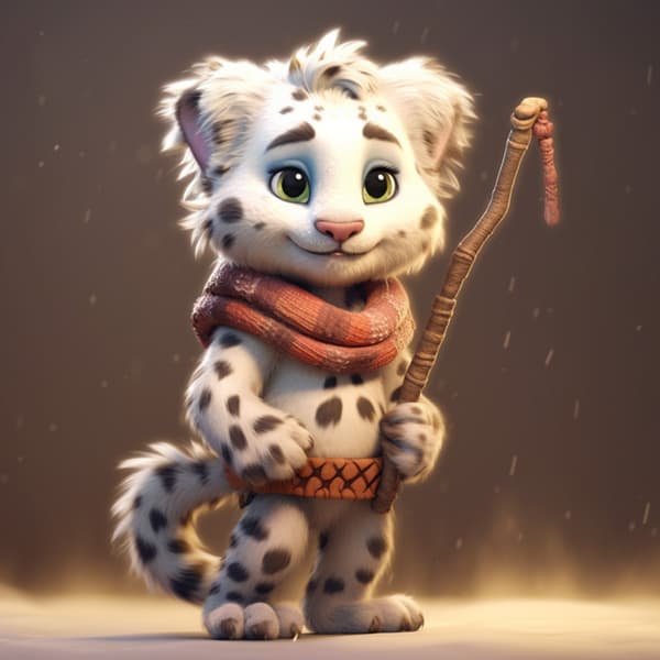 Cute Anthro Snow Leopard Holding Its Tail