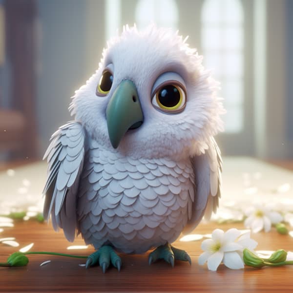 Cute Gray-and-White Peony Parrot in 3D
